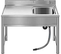 Bol Unique en Acier Inoxydable Autoportant Apportant Un Support Lavabo Gauche/Droit, Déflecteur D’Eau Et Porte-Couteaux Doubles, Portant 150 Kg, Adapté à, Right Sink 90X50X75CM