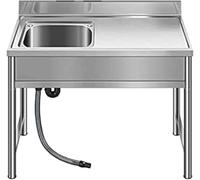 Bol Unique en Acier Inoxydable Autoportant Apportant Un Support Lavabo Gauche/Droit, Déflecteur D’Eau Et Porte-Couteaux Doubles, Portant 150 Kg, Adapté à, Left Sink 90X50X75CM