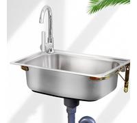 Bol Unique Évier Inox Lave-mains Bol Unique évier De Cuisine Mural Avec trépied et robinet d'eau froide Petit Évier De Commercial, Pour Buanderie Salle De Bain