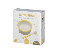 BOL VENTOUSE AVEC CUILLÈRE - LES POUSSINS - Maison Petit Jour - 160ml - Jaune - 6m+