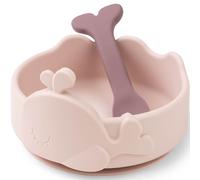 Bol ventouse et cuillère silicone Wally rose