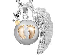 Bola de grossesse clochette Pendentif harmony ball “Appeleur d’anges ” Bijou musicale pour Maternité femmes enceintes avec chaîne aile d'ange et Bola