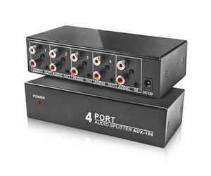 BolAAzuL Répartiteur audio stéréo 3,5 mm 1 entrée 4 sorties 4 canaux 4 canaux pour lecteur DVD, console de jeu, casque, haut-parleur - avec alimentation