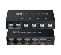 BolAAzuL USB 2.0 KVM Switch HDMI 2.0 4PC 2 Moniteurs 4K 60Hz, Commutateurs KVM HDMI Displayport 1.2 4 Entrées 2 Sorties, Adaptateur Switcher HDM I KVM DP 1.2 Clavier Souris avec Télécommande