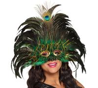 Boland 00265 Masque pour les yeux Peacock Queen avec paillettes, plumes et guirlandes, costume de carnaval, fête à thème, bal masqué, vert/noir