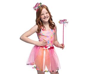 Boland 00930 - Kit Costume Enfant Joyeux Anniversaire, jupe, baguette magique et tiare, costume de fête pour enfants, anniversaire, princesse, fée