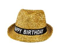 Boland Chapeau 00941 Happy Birthday – doré pailleté, banderole noir et blanc, Or