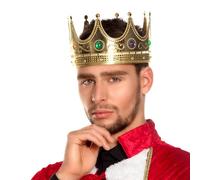 Boland 01317 - Couronne roi, or, diamètre 21 cm, pour adultes, en plastique, pierres brillantes, empereur, noble, duc, carnaval, costume, fête à thème, anniversaire, théâtre, déguisement