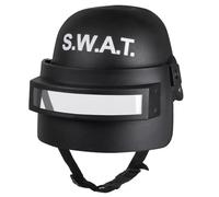 Boland 01408 SWAT Deluxe Casque pour enfant avec visière Noir et blanc Sangle de menton, visière transparente, pliable, taille unique, carnaval, Halloween, fête à thème, anniversaire