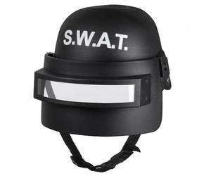 Boland 01408 SWAT Deluxe Casque pour enfant avec visière Noir et blanc Sangle de menton, visière transparente, pliable, taille unique, carnaval, Halloween, fête à thème, anniversaire