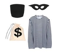 Boland 01415 - Costume set cambrioleur, chemise, chapeau, masque et sac, costume de voleur pour adultes, détenu, costume pour JGA ou carnaval