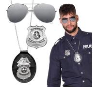 Boland 01417 Ensemble de 3 pièces Lunettes de police Collier et Badge Argenté/Noir Unisexe Special Police Commissaire Costume Carnaval Fête à thème