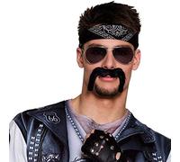 Boland 01814 - Moustache Biker, taille unique, noir, autocollant, barbe, rocker, déguisement, accessoire de carnaval, fête à thème, Halloween