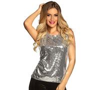 Boland 02043 - Top à paillettes argentées, top disco Queen, tenue de fête, costume, fête à thème, carnaval, Argente, L-XL