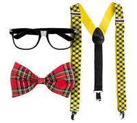 Boland 02606 - Set Nerd pour déguisements, accessoires pour carnaval, set de déguisement, noeud papillon, lunettes et bretelles,