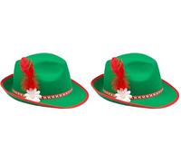 Boland 04034 Chapeau tyrol vert/rouge, aspect feutre, avec plume et fleur, Fedora, Bavière, bavarois, costume folklorique, costume, carnaval, fête à thème (Lot de 2)