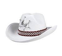 Boland 04114 - Enfants chapeau Shérif Junior, Blanc, Taille Unique | Étoile argentée et cordon de chapeau, chapeau de cow-boy, déguisements, carnaval et soirée à thème