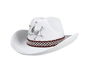Boland 04114 - Enfants chapeau Shérif Junior, Blanc, Taille Unique | Étoile argentée et cordon de chapeau, chapeau de cow-boy, déguisements, carnaval et soirée à thème
