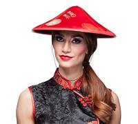Boland 04234 - Chapeau Changang Changg chinois, rouge, Asie, velours, caractères chinois, couvre-chef, carnaval, fête à thème