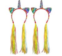 Boland - 04528 - Tiare licorne avec cheveux synthétiques et paillettes, serre-tête pour carnaval, fête à thème et jeux de rôle, costume de conte de fées (Lot de 2)
