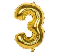 Boland 22023 - Ballon en plastique nombre '3' or 86 cm, or, ballon nombre, numéro, ballon, air, anniversaire, jubilé, anniversaire d'enfant, cadeau