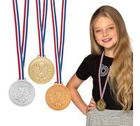 Boland 30841 - Set de médailles, 6 cm chacune, 3 médailles de podium avec collier, or, argent, bronze, trophée, victoire, jouet, sport, fête à thème, anniversaire