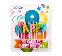Boland 31071 - Bougies Happy Birthday, 13 pièces, mini bougies d'anniversaire, bougie à gâteau, piquet multicolore, gâteau, anniversaire, jardin d'enfants, décoration, cadeau, fête de jardin
