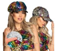 Boland 33004 - Bonnet Rainbow Switch à paillettes réversibles Arc-en-ciel/argenté Accessoire coiffe casquette pour fête à thème carnaval, 58
