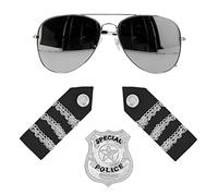 Boland 33204 - Costume set policier, lunettes, broche et épaulettes, costume de police, set de costume pour JGA ou carnaval