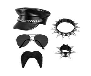 Boland 33208 - Set Rocker pour déguisements, accessoires pour carnaval, set de déguisement, casquette, chaîne, bracelet, barbe et lunettes de fête, fête de carnaval, JGA