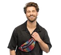 Boland 36028 - Sac banane néon UV à imprimé léopard, s'illumine sous la lumière noire, compartiment zippé réglable pour les festivals, le carnaval et les fêtes à thème