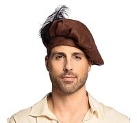 Boland 44028 - Casquette médiévale, marron, plume noire, tissu feutré, paysan, noble, marchand, carnaval, Halloween, Mardi gras, fête à thème, déguisement, théâtre, accessoire