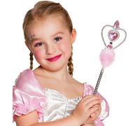 Boland 44072 - Baguette magique Anna, rose, argent, 32cm, plume marabout, pierres précieuses, fée, princesse, carnaval, Halloween, mardi gras, fête à thème, théâtre