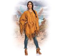 Boland 44095 - Poncho indien, marron, taille unique pour adultes, cape aspect cuir avec franges et perles, chef, cowboy, squaw, carnaval, mardi gras, Halloween, fête à thème