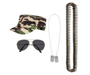 Boland 44323 - Set Soldat pour déguisements, accessoires pour carnaval, set de déguisement, casquette, chaîne, ceinture de partron et lunettes, fête de carnaval, JGA, Mulitcolor