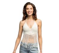 Boland 44595 - Top en crochet à franges, crop top pour femmes, chemise sexy pour discothèque ou soirée, costume pour carnaval et soirée à thème, haut hippie