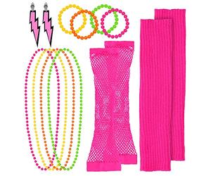 Boland 44611 - Set années 80 pour déguisements, accessoires pour carnaval, set de déguisement, manchettes, gants en filet, bracelets, boucles d'oreilles et collier, fête de carnaval, JGA
