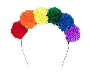 Boland 44730 - Pompon-Tiara Arc-en-ciel Serre avec pompons multicolores, Cdd, Carnaval, Fête à thème