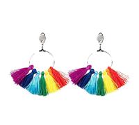 Boland 44742 - Boucles d'oreilles à pompons arc-en-ciel avec boucles d'oreilles à clips, accessoires de mode, costume, carnaval, fête à thème
