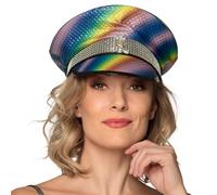 Boland 44761 Sunset Sparkle, couleurs arc-en-ciel avec rivets et pierres précieuses, Rock-Star, Punk-Lady, Chapeau de déguisement, carnaval, fête à thème