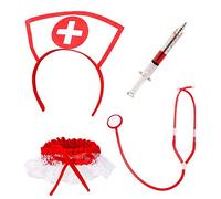Boland – Set d'infirmière 44803 – 4 pièces rouge/blanc : serre-tête, stéthoscope, jarretière