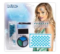 Boland 45067 - Set de maquillage sirène, 1 pochoir, 14 pierres scintillantes, 1 crayon de maquillage, 3 couleurs, 1 gel scintillant, 1 éponge, carnaval, fête à thème, maquillage pour enfants