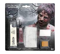 Boland 45077 - Kit de maquillage Zombie, latex liquide 7 ml, faux sang 3,5 ml, éponge, tissu 15 x 15 cm, peinture visage 1 g, maquillage, carnaval, Halloween