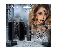 Boland 45097 - Kit de Maquillage Veuve Noire, 1 Tissu Tulle, 1 Rouge à lèvres, 4 Autocollants, 1 Crayon de Maquillage et 1 Gel pailleté, Maquillage, kit de Maquillage, araignée, sorcière, Halloween,