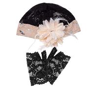 Boland 46346 - Ensemble charleston, bonnet et 1 paire de gants pour femme en dentelle avec fleurs et pierres précieuses, déguisement années 20, carnaval, soirée à thème, Halloween
