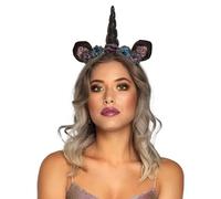 Boland 50029 - Tiara Dark Unicorn Serre-tête licorne avec paillettes pour adulte, corne avec fleurs et oreilles, chapeau de carnaval, Halloween, fête à thème
