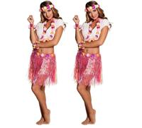 Boland 52430 - Costume de kiki, bandeau, chaîne hawaïenne, bracelets et jupe, costume floral pour carnaval ou fête à thème, JGA, Rose (Lot de 2)