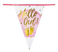 Boland 53230 Guirlande de fanions Hello Girl, longueur 6 m, multicolore, guirlande de fête, drapeaux pour naissance, fille, décoration de fête prénatale
