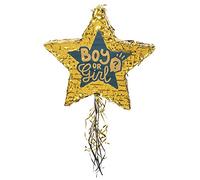 Boland 53253 - Piñata à tirer garçon ou fille - Dimensions : 44 x 44 x 8 cm - Doré/noir - Décoration de fête prénatale - Cadeau