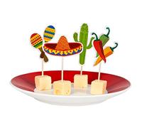 Boland 54412 - Brochettes Fiesta Mexico, 12 pièces, longueur de la tige en bois 9 cm, brochettes en bois pour snacks et amuse-bouches, vaisselle de fête, anniversaire, fête à thème, carnaval